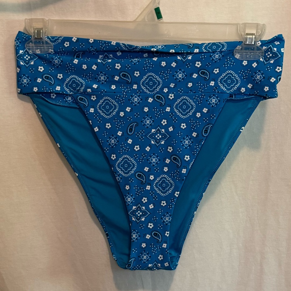 AA-597 Aerie NWT High Cut Cheeky Blue & White Bikini Bottoms Size XL